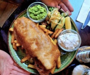 Fish and chips, a staple of the British cuisine