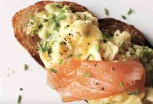 Avocado and smoked salmon omelet on a toast