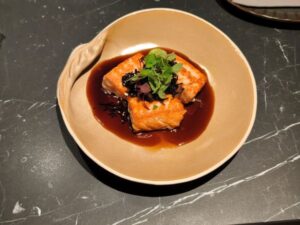 Salmon steak is delicious